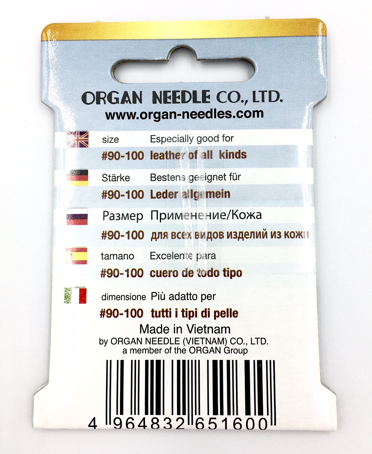 Organ 130/705H - Leather ECO pack 5 Assorted size - Organ Needles - Brother  Machines
